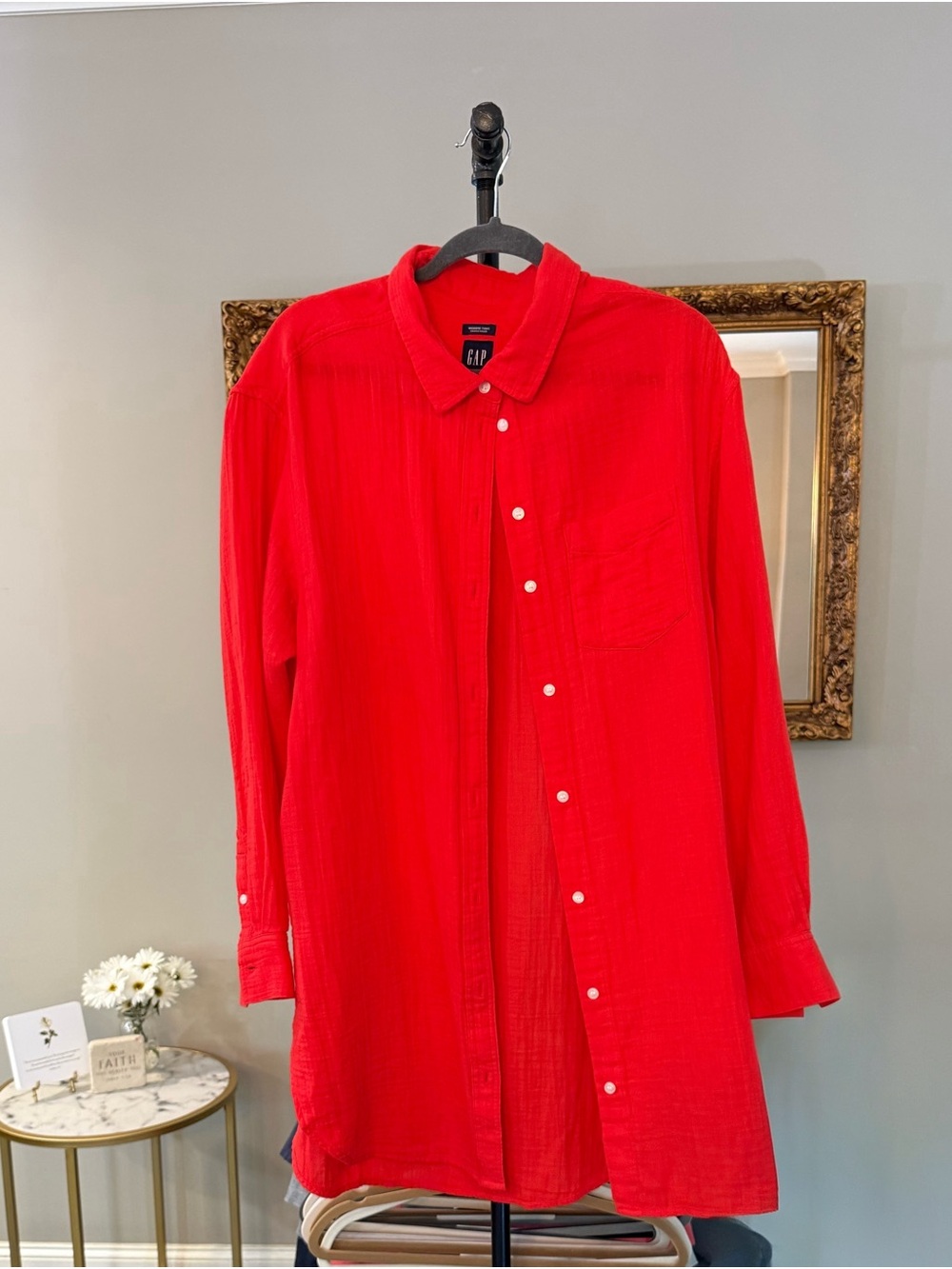 GAP Women’s Bright Red Long-Sleeve Swim Coverup Shirt